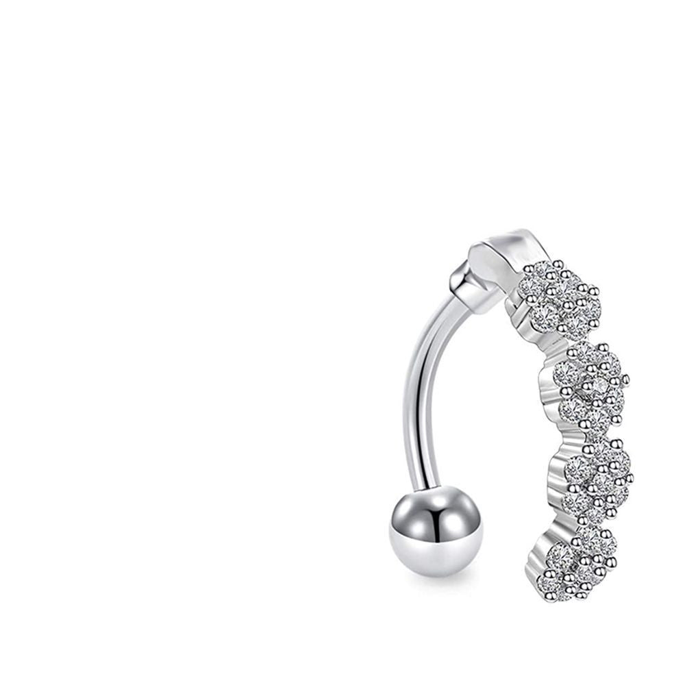 Color: Silver - European And American Body Piercing Diamond-studded Belly Button Ring Belly Button Nail