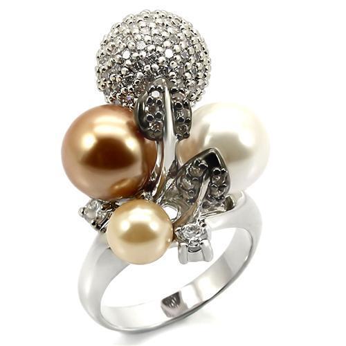 Load image into Gallery viewer, 0W296 - Rhodium + Ruthenium Brass Ring with Synthetic Pearl in Multi Color
