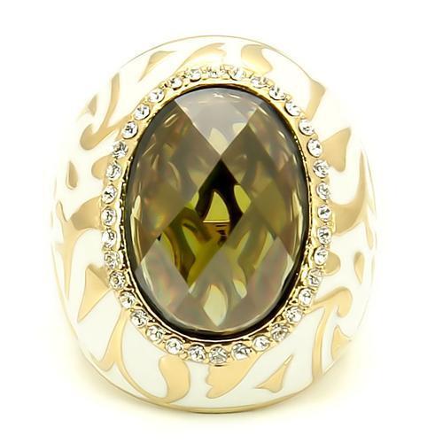 Load image into Gallery viewer, 0W200 Gold Brass Ring with AAA Grade CZ in Olivine color
