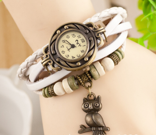 Color: White - New bracelet bracelet owl female style back Rome fashion punk tide Korean female student Watch