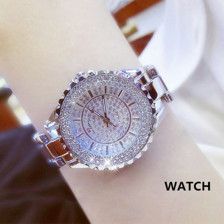 Color: Silver - Hot new starry women's watch full brick automatic non-mechanical ladies watch student fashion watch waterproof