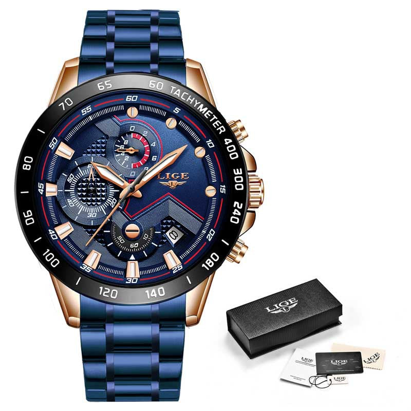 Color: Steel belt blue black - Business Waterproof Quartz Watch