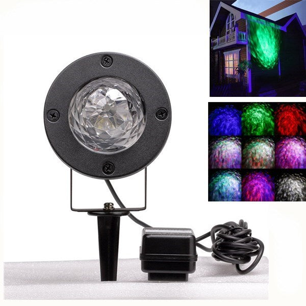 12W Remote Control Water Wave Effect Outdoor Projector Light with 7Colors Decor for Christmas Party