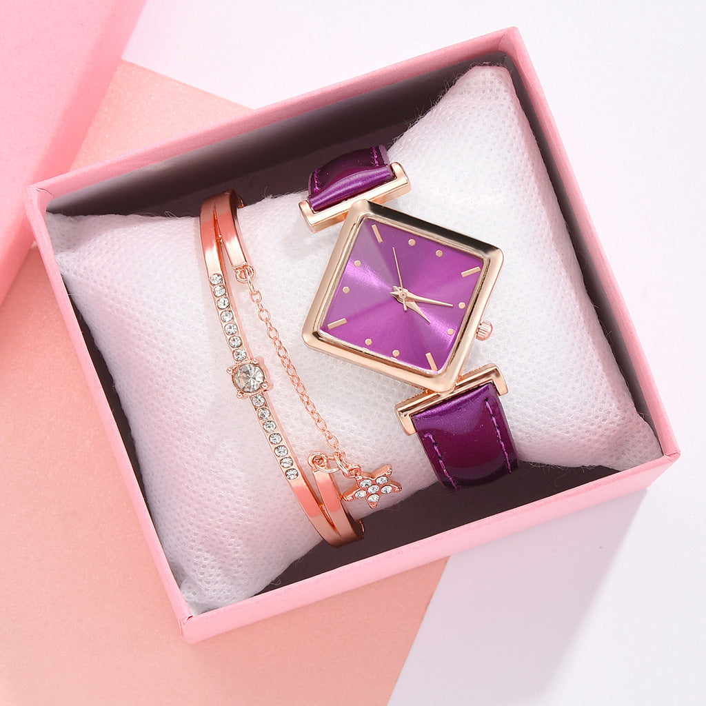Color: Purple bracelet - Square head quartz watch set