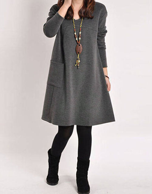 Load image into Gallery viewer, Casual Women Solid Color V-Neck Pocket Long Sleeve Mini Dress
