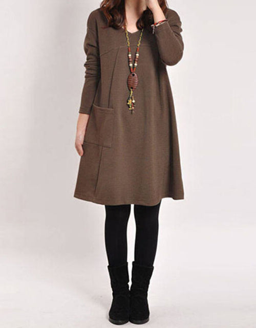 Load image into Gallery viewer, Casual Women Solid Color V-Neck Pocket Long Sleeve Mini Dress
