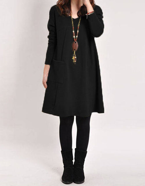 Load image into Gallery viewer, Casual Women Solid Color V-Neck Pocket Long Sleeve Mini Dress
