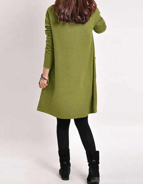 Load image into Gallery viewer, Casual Women Solid Color V-Neck Pocket Long Sleeve Mini Dress
