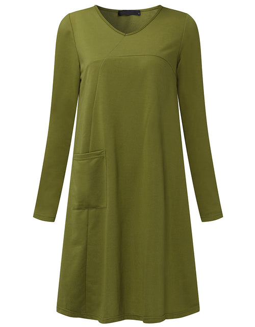 Load image into Gallery viewer, Casual Women Solid Color V-Neck Pocket Long Sleeve Mini Dress
