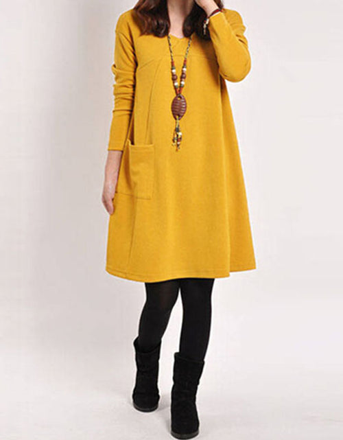 Load image into Gallery viewer, Casual Women Solid Color V-Neck Pocket Long Sleeve Mini Dress
