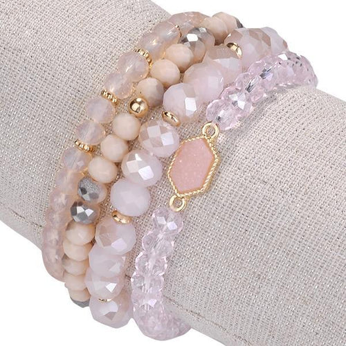 Load image into Gallery viewer, Color: PEACH ROSE - Arm Candy Natural Stone And Glass Crystal Bracelets
