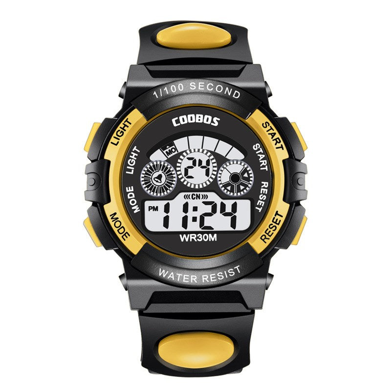 Color: Yellow, Size: Small - Colorful light waterproof student electronic watch