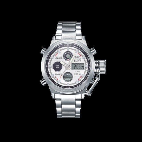 Color: White steel - Outdoor multi-function sports men's watch