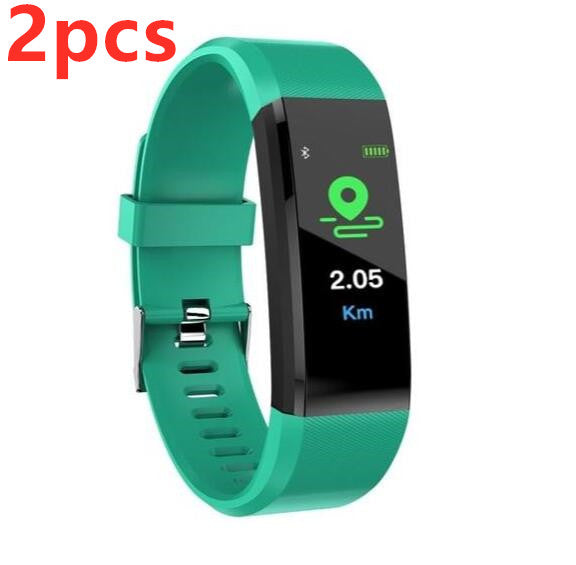 Color: Green2pcs - Smart Bracelet With Bluetooth Wristband Heart Rate Monitor Watch Activity Fitness Tracker