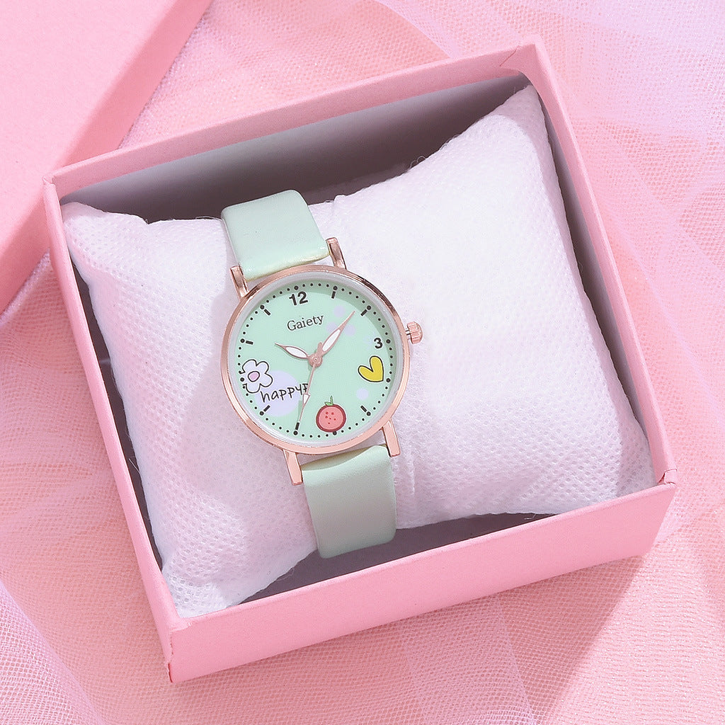 Color: Green - Gaiety new women''s fashion Pu Watch Bracelet combination set student girl gift factory direct sale