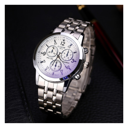 Color: Steel white male - HOT SALE 2021 Top Brand Luxury Fashion Faux Leather Watches Mens Blue Ray Glass Quartz Analog Watch Wristwatch Clock Dropship