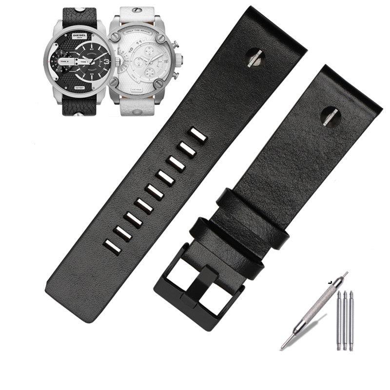Color: Black and black, Size: 24mm - Real cowhide watch with male