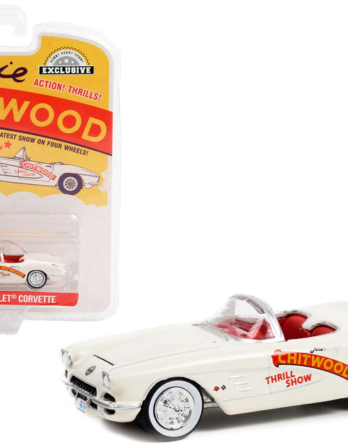 Load image into Gallery viewer, 1958 Chevrolet Corvette Convertible White with Red Interior &quot;Joie Chitwood Thrill Show&quot; &quot;Hobby Exclusive&quot; 1/64 Diecast Model Car by Greenlight
