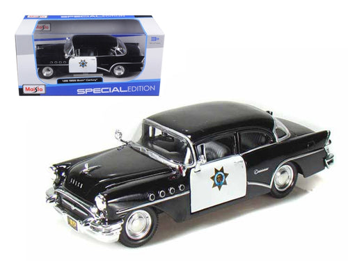 Load image into Gallery viewer, 1955 Buick Century Police Car Black and White 1/26 Diecast Model Car by Maisto
