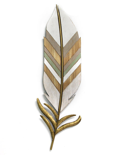 Load image into Gallery viewer, Distressed Boho Feather Metal And Wood Wall Decor

