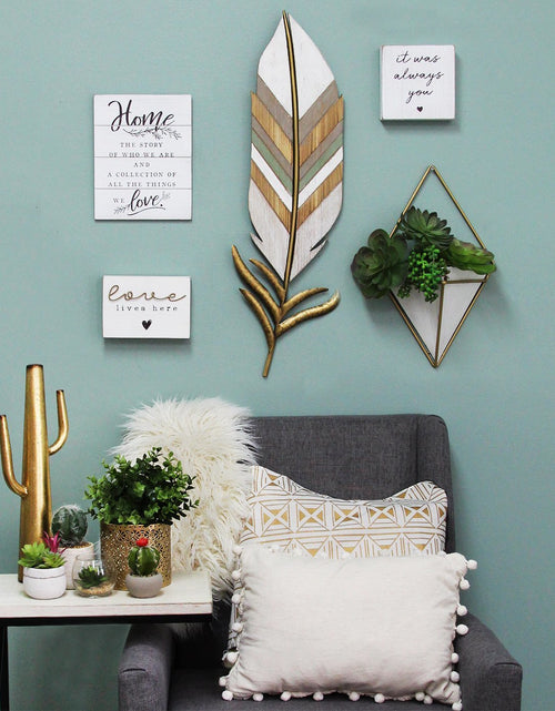 Load image into Gallery viewer, Distressed Boho Feather Metal And Wood Wall Decor
