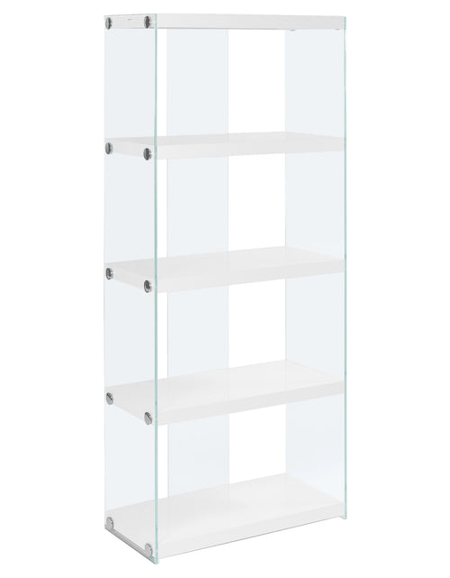 Load image into Gallery viewer, 59&quot; White Glass Four Tier Etagere Bookcase
