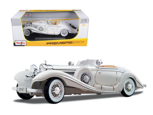 Load image into Gallery viewer, 1936 Mercedes Benz 500 K Special Roadster White 1/18 Diecast Model Car by Maisto
