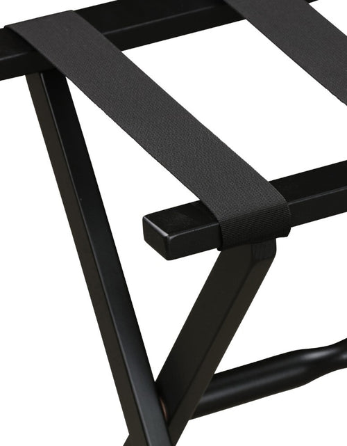 Load image into Gallery viewer, Hotel Black Finish Wood Folding Luggage Rack With Black Straps
