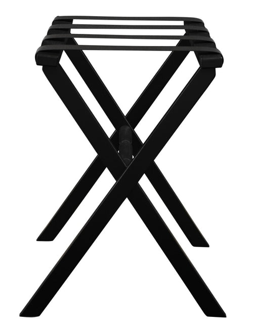 Load image into Gallery viewer, Hotel Black Finish Wood Folding Luggage Rack With Black Straps
