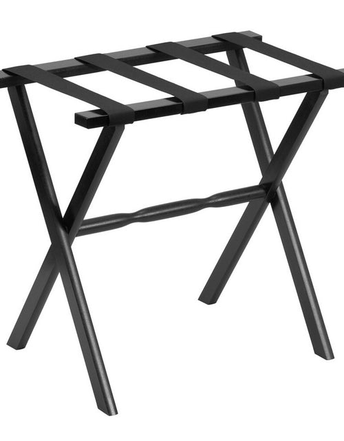 Load image into Gallery viewer, Hotel Black Finish Wood Folding Luggage Rack With Black Straps
