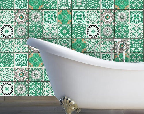 Load image into Gallery viewer, 6&quot; X 6&quot; Green And White Mosaic Peel And Stick Removable Tiles
