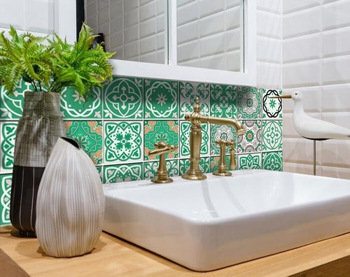 Load image into Gallery viewer, 6&quot; X 6&quot; Green And White Mosaic Peel And Stick Removable Tiles
