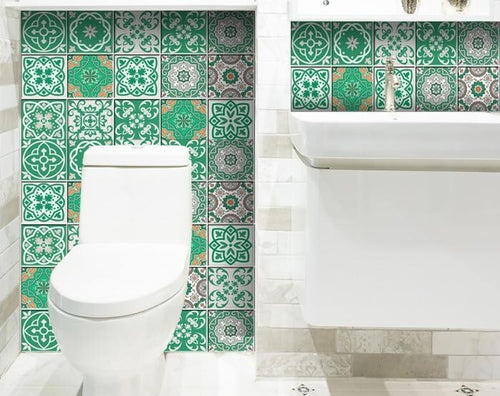 Load image into Gallery viewer, 6&quot; X 6&quot; Green And White Mosaic Peel And Stick Removable Tiles
