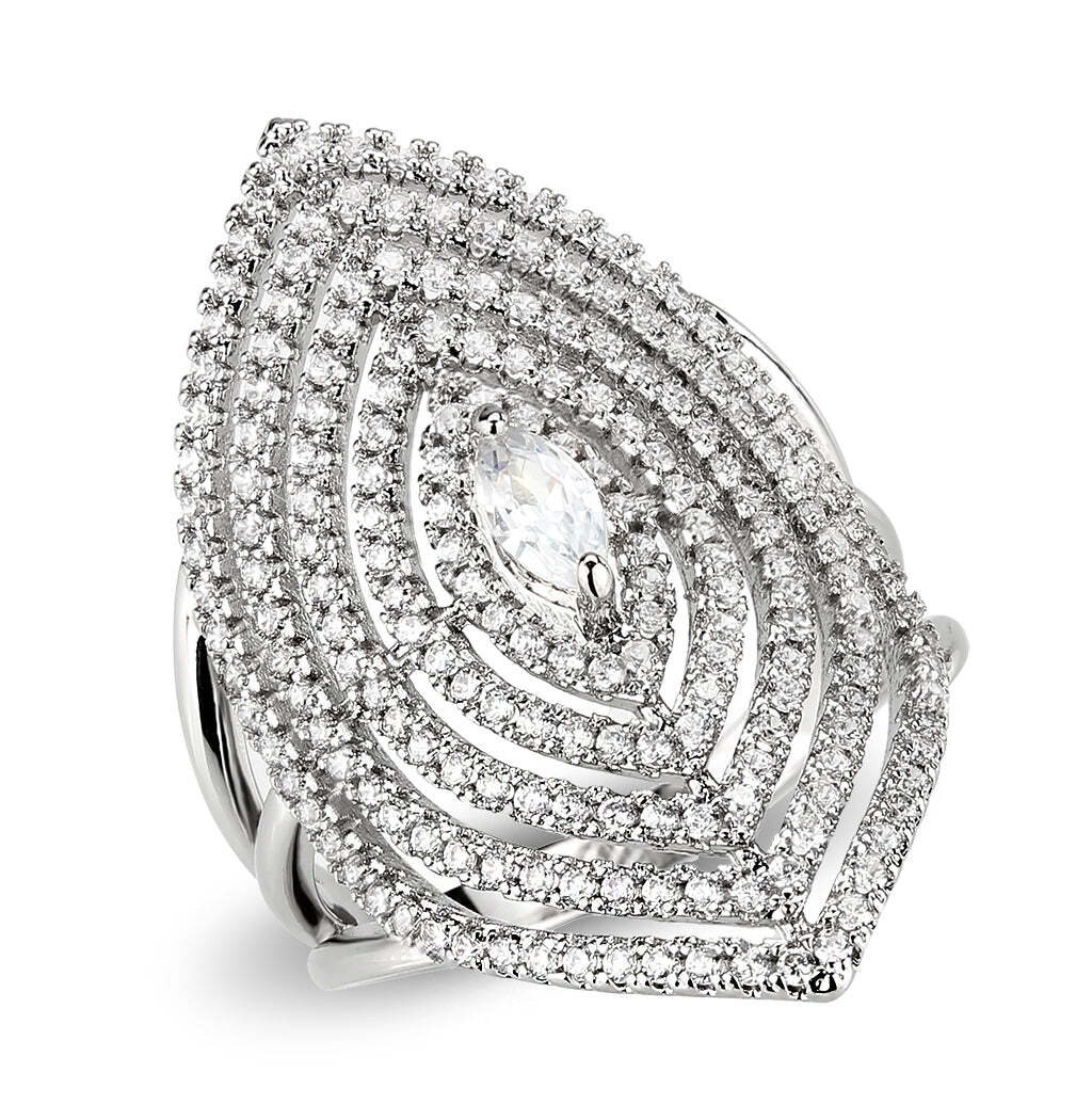 3W1608 - Rhodium Brass Ring with AAA Grade CZ in Clear