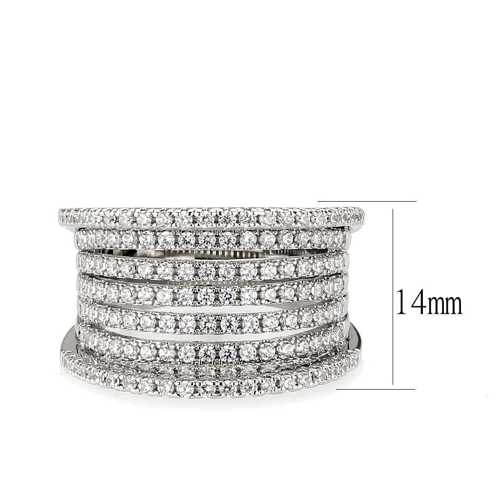 3W1609 - Rhodium Brass Ring with AAA Grade CZ in Clear