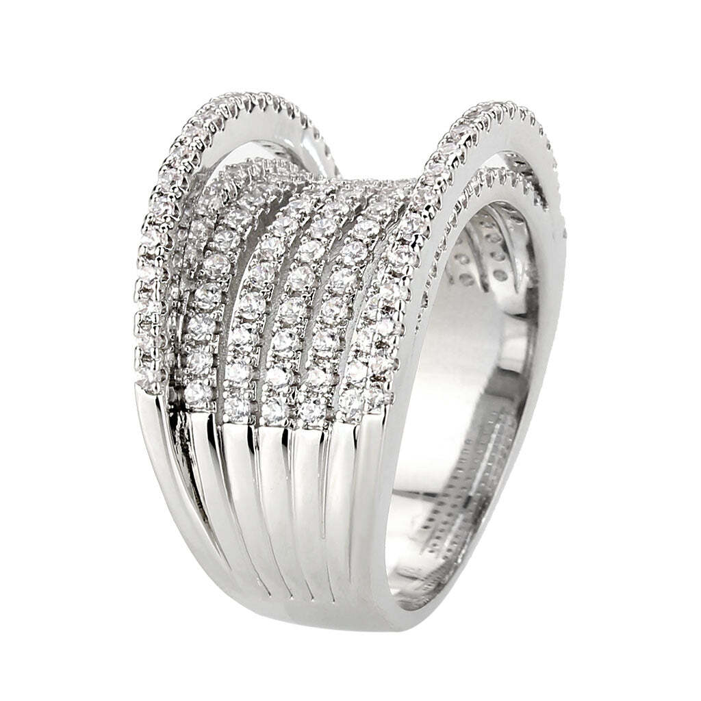 3W1609 - Rhodium Brass Ring with AAA Grade CZ in Clear