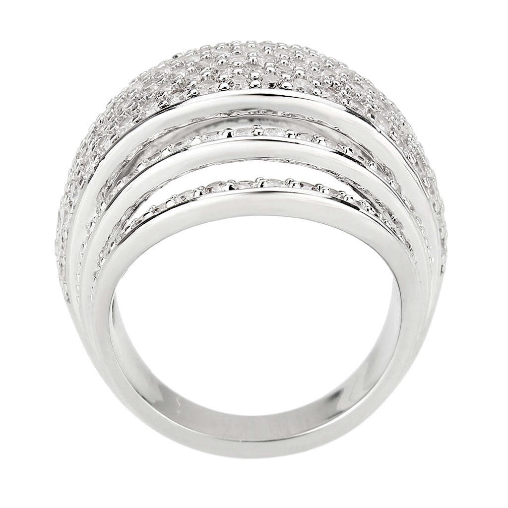 3W1610 - Rhodium Brass Ring with AAA Grade CZ in Clear