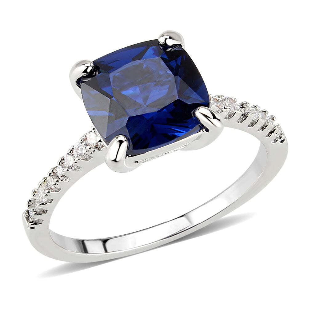 3W1612 - Rhodium Brass Ring with Semi-Precious in London Blue