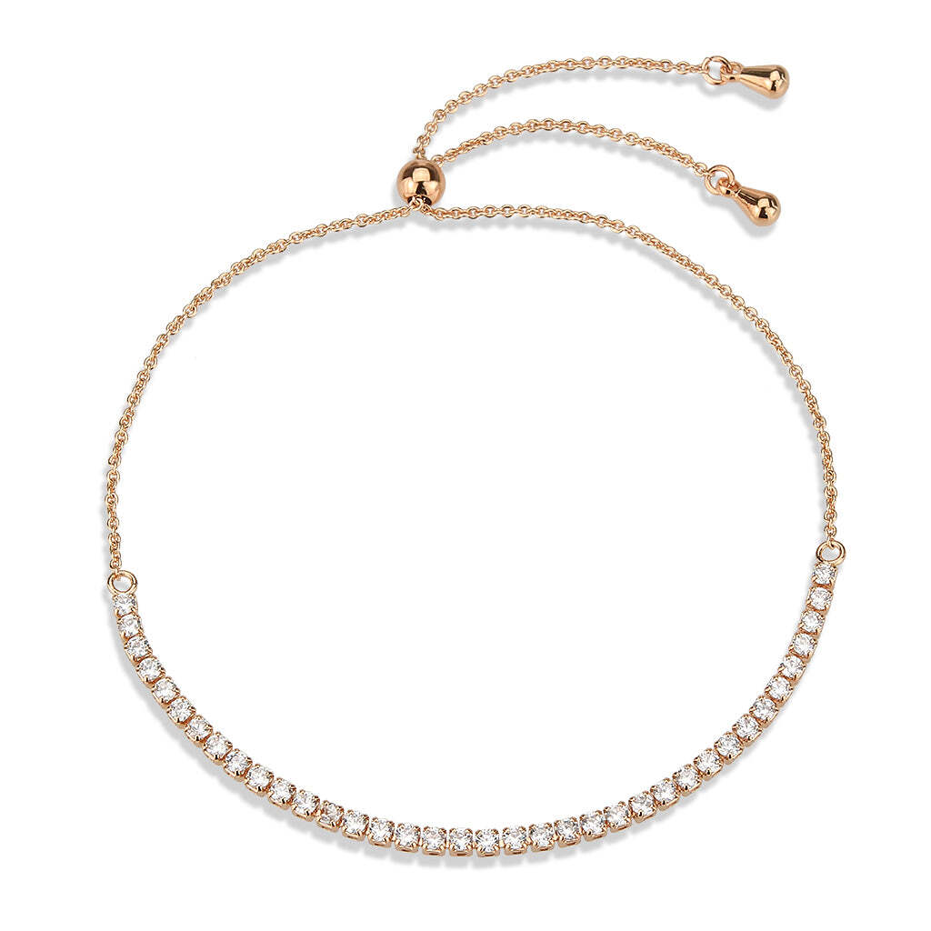 3W1639 - Rose Gold Brass Bracelet with AAA Grade CZ in Clear