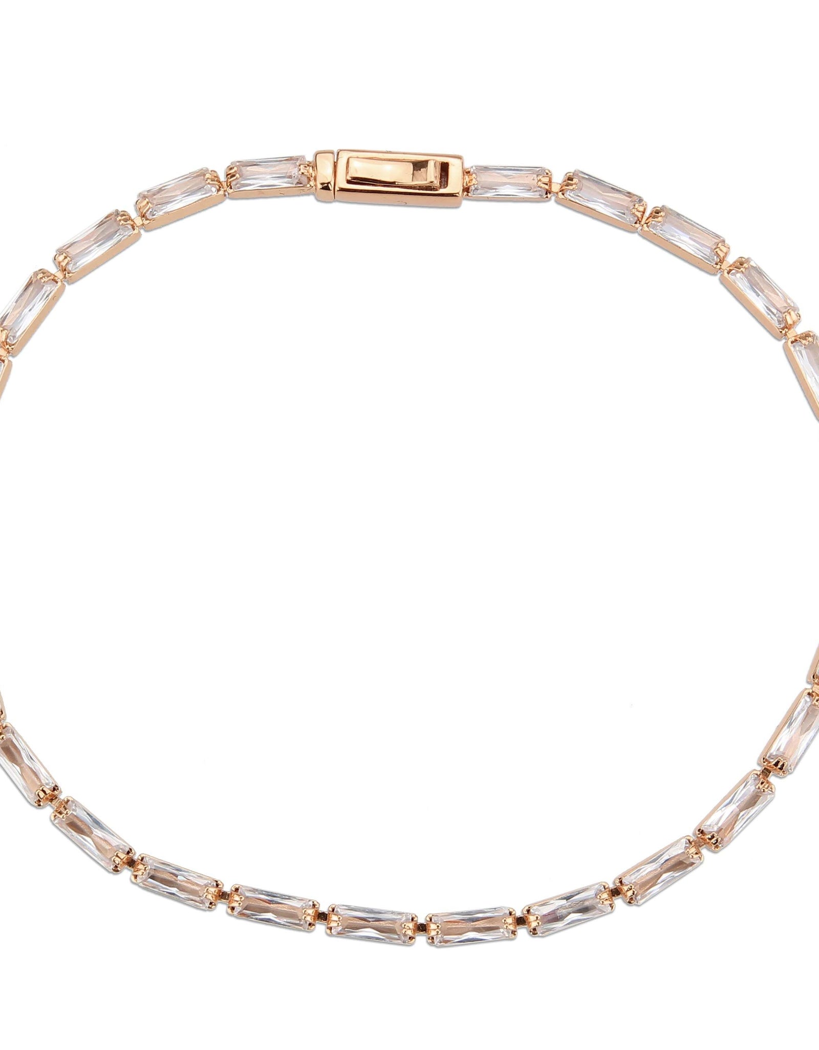 3W1708 - Rose Gold Brass Bracelet with AAA Grade CZ in Clear