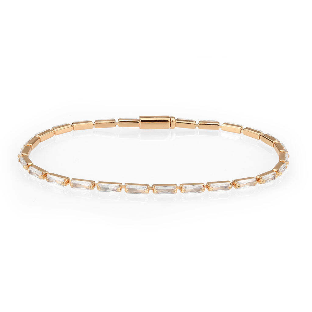 3W1708 - Rose Gold Brass Bracelet with AAA Grade CZ in Clear
