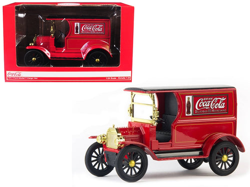 Load image into Gallery viewer, 1917 Ford Model T Cargo Van &quot;Coca-Cola&quot; Red with Black Top 1/24 Diecast Model Car by Motorcity Classics
