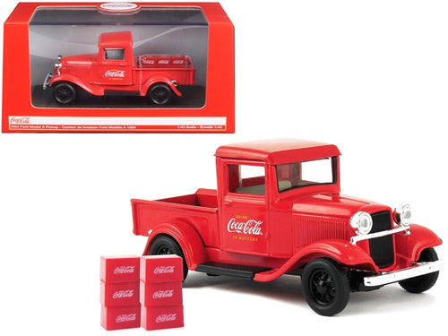 Load image into Gallery viewer, 1934 Ford Model A Pickup Truck Red with 6 Bottle Cartons &quot;Coca-Cola&quot; 1/43 Diecast Model Car by Motorcity Classics
