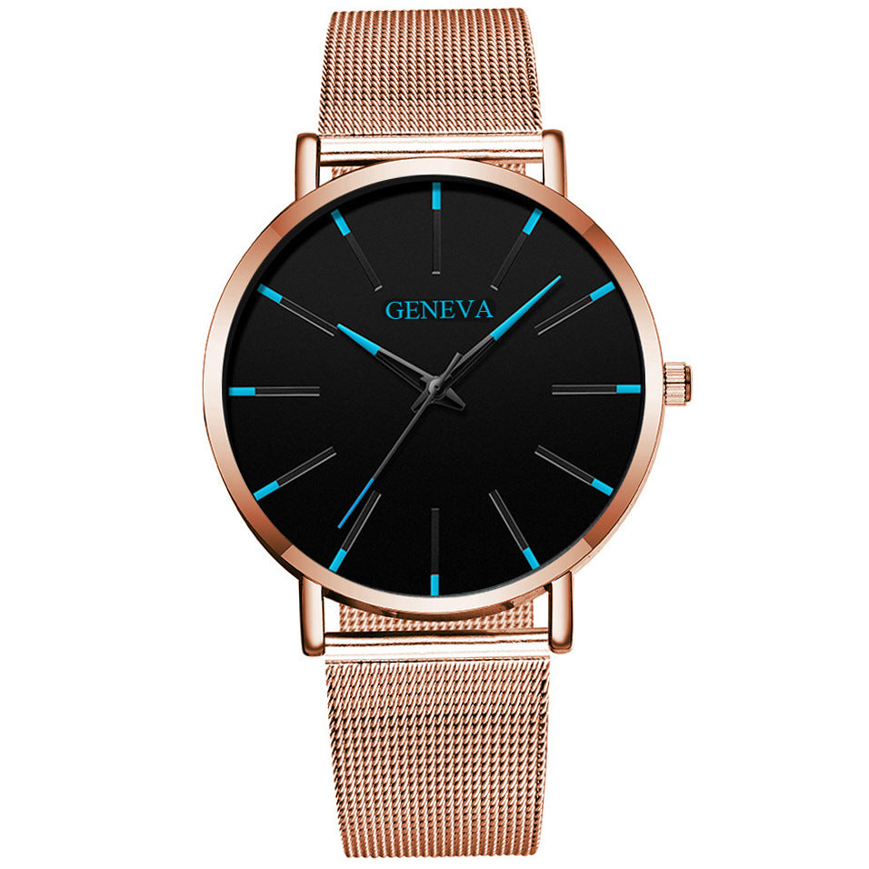 Color: Rose Gold Blue - Business Net Belt Quartz Watch