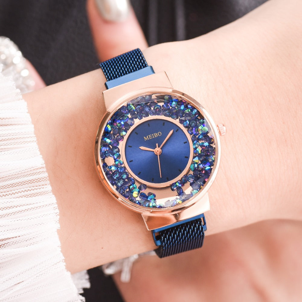 Color: Blue, style: Steel strap - New Brand Magnetic Women Watch