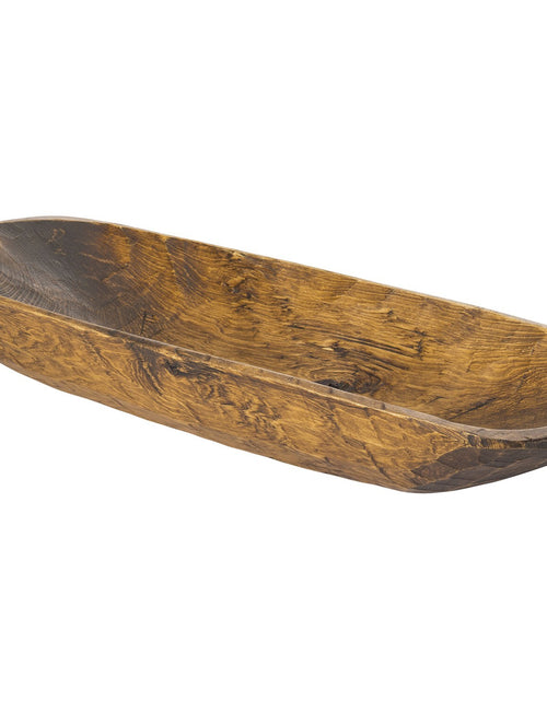 Load image into Gallery viewer, Rustic Brown and Natural Handcarved Thin Oval Centerpiece Bowl
