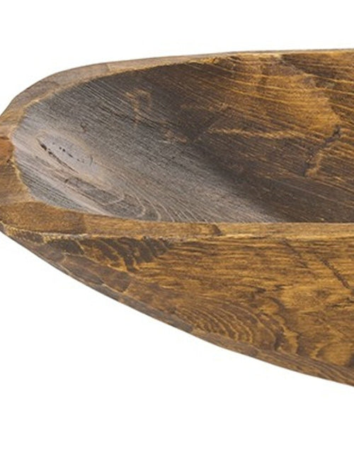 Load image into Gallery viewer, Rustic Brown and Natural Handcarved Thin Oval Centerpiece Bowl
