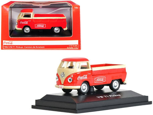 Load image into Gallery viewer, 1962 Volkswagen T1 Pickup Truck &quot;Coca-Cola&quot; Red and Cream 1/72 Diecast Model Car by Motorcity Classics
