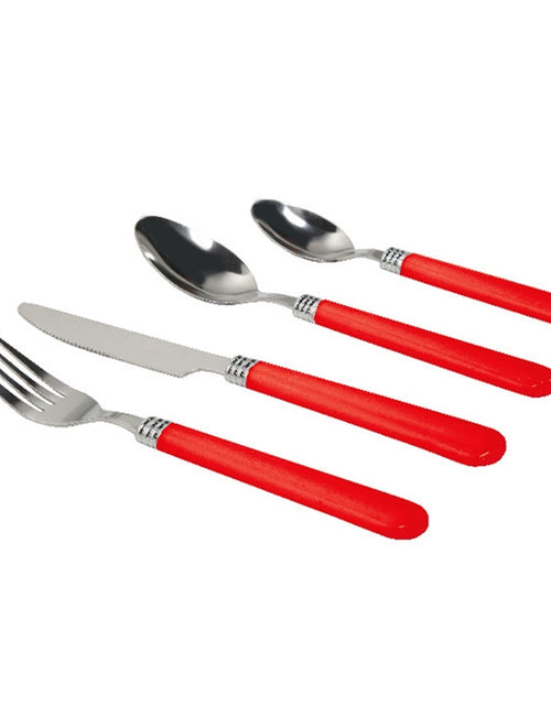 Load image into Gallery viewer, Gibson Sensations II 16 Piece Stainless Steel Flatware Set with Red Handles and Chrome Caddy
