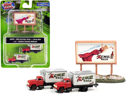 Load image into Gallery viewer, 1954 Ford Box Truck 2 pieces Red and White with Country Billboard &quot;Acme Beer&quot; 1/160 (N) Scale Models by Classic Metal Works
